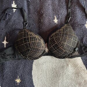 Victoria's Secret Black and Gold Patterned Bra